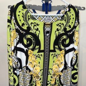 Womans JM Collection Green and Black Scroll/Floral Print Tunic Top